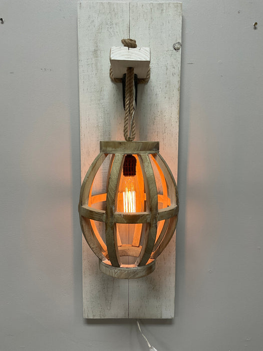 Round wood lantern wall light