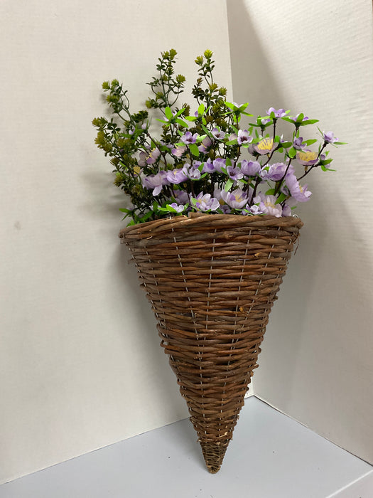 Wicker cone hanging basket