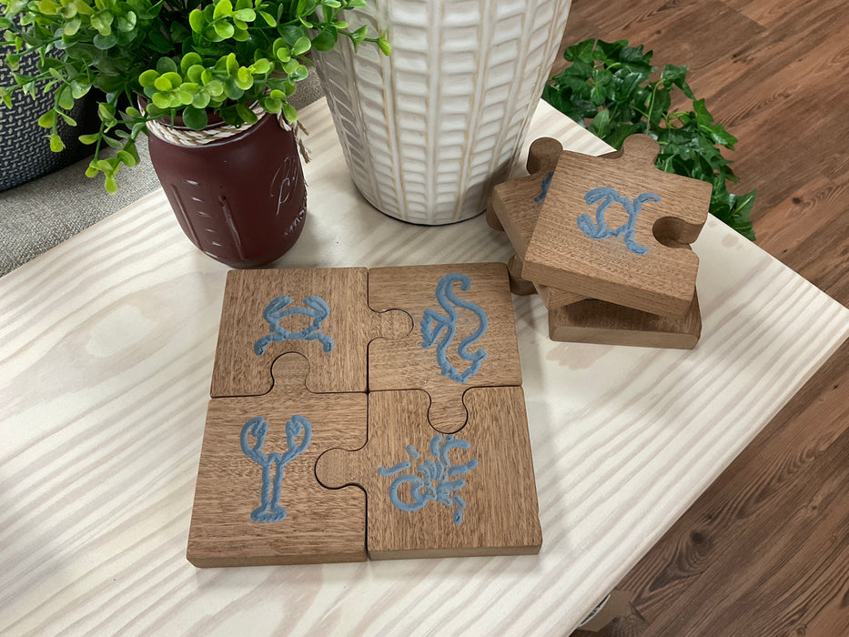 Puzzle piece coaster - sea creatures