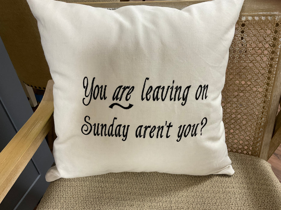Throw pillow - leaving Sunday