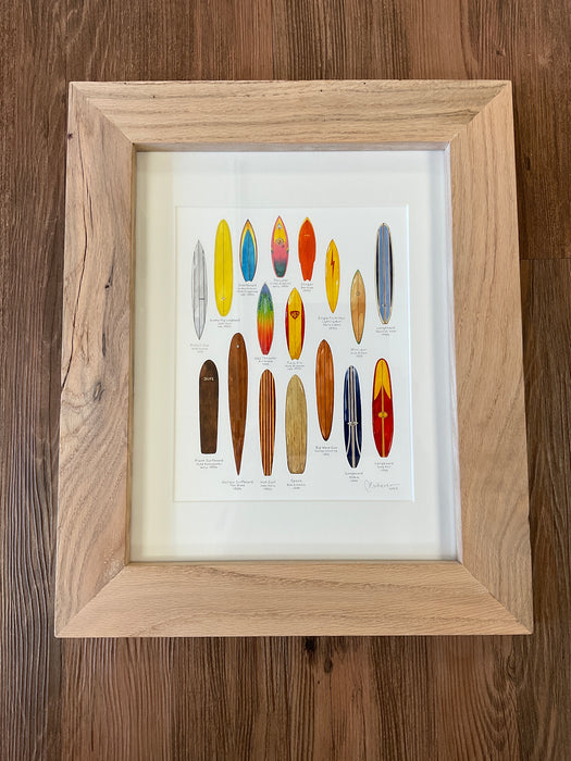 Framed watercolor print - surfboards