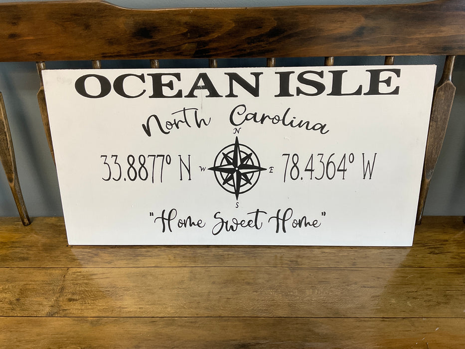 Ocean Isle beach coordinate sign