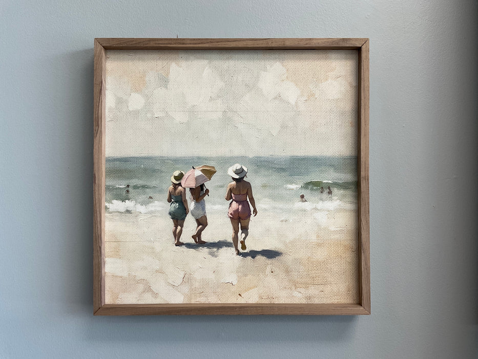 Walnut frame print - Beach Crowd