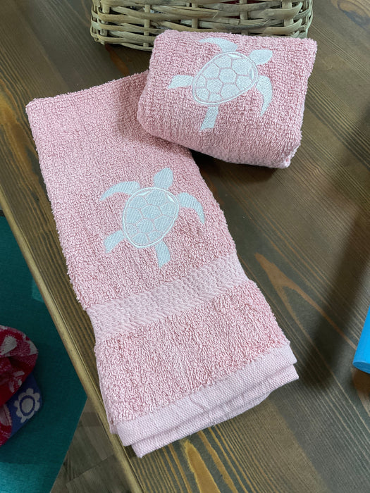 Embroidered hand towel - turtle