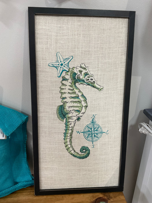 Framed seahorse embroidered picture