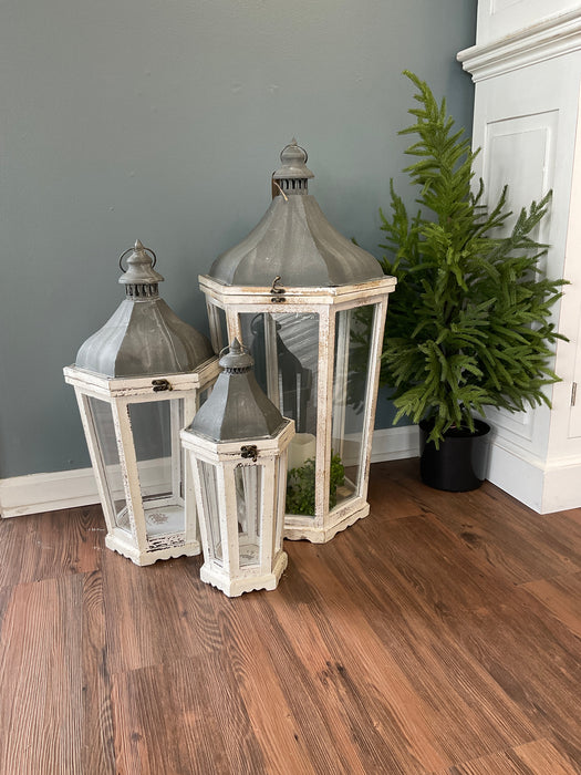 Wood Lantern - weathered white