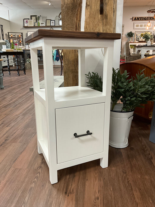 Dover white with walnut end table