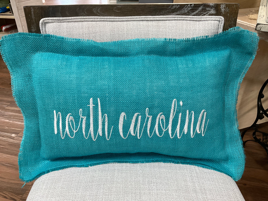 Burlap pillow- north carolina