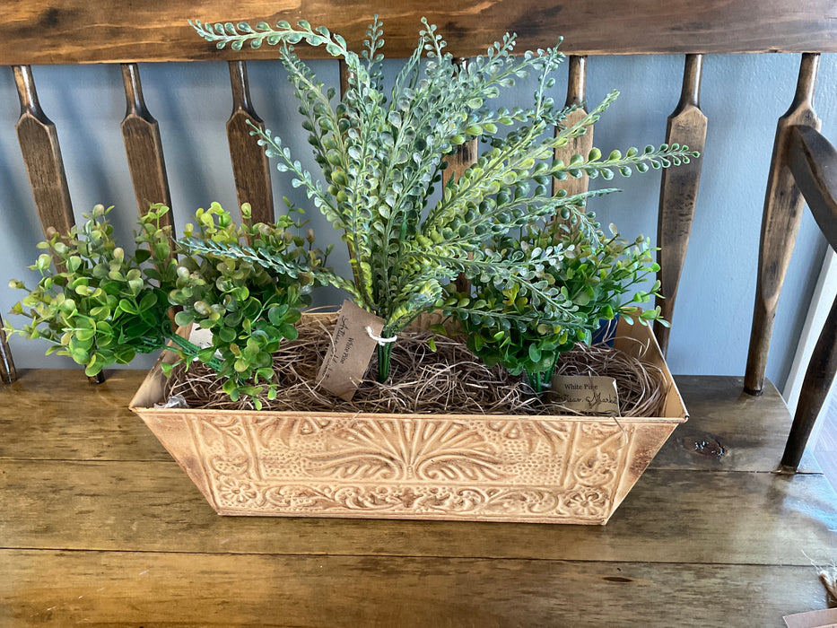 Tan metal rectangle planter