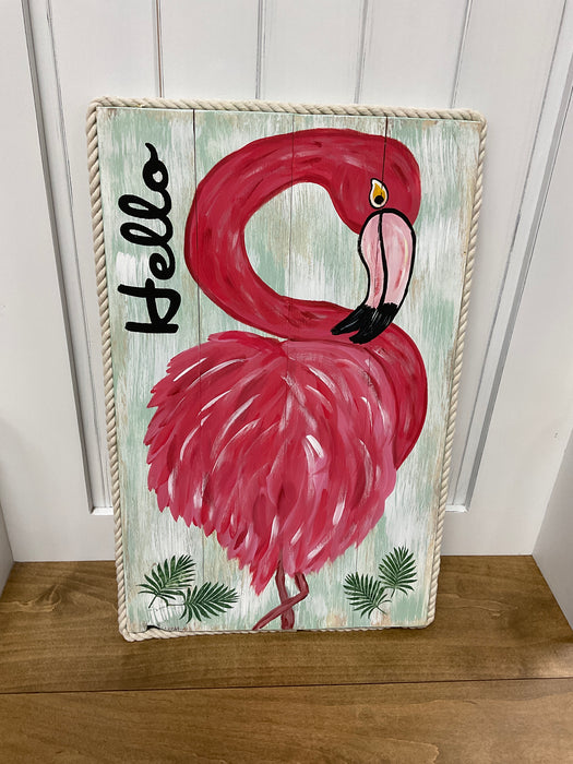 Wood Sign - Flamingo Hello