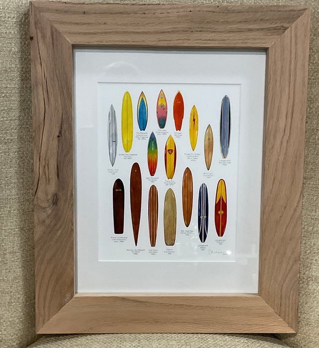 Framed watercolor print - surfboards