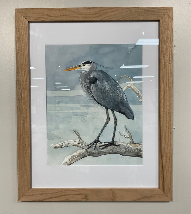 Framed watercolor print - blue heron