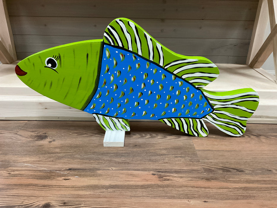 Colorful fish on a stand