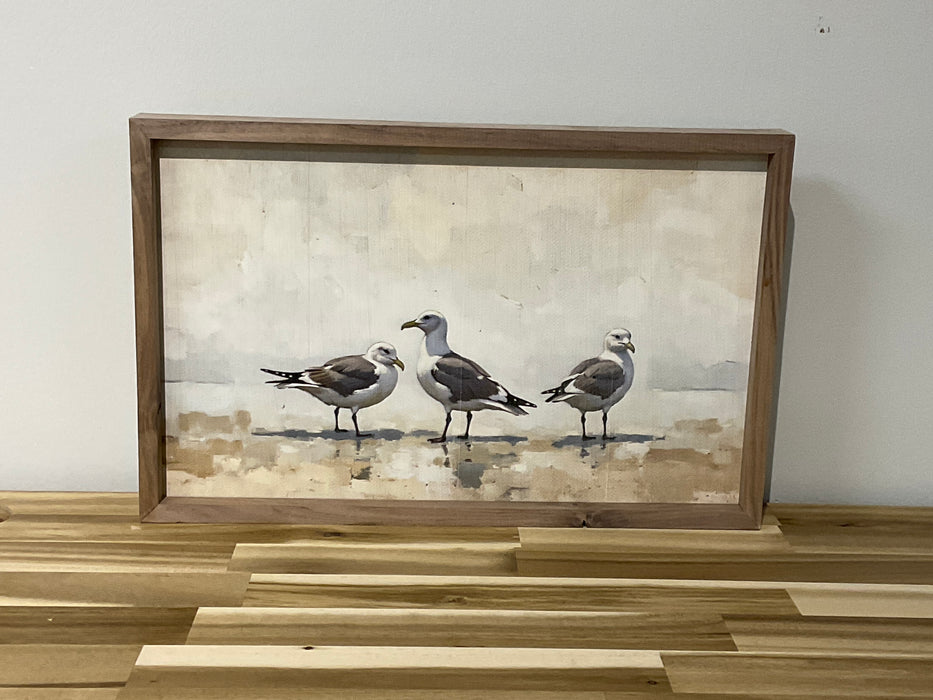 Walnut frame print - Three Gull in the Tide