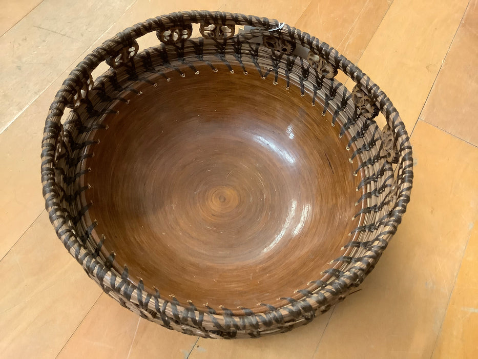 Wood bowl pine needle trim