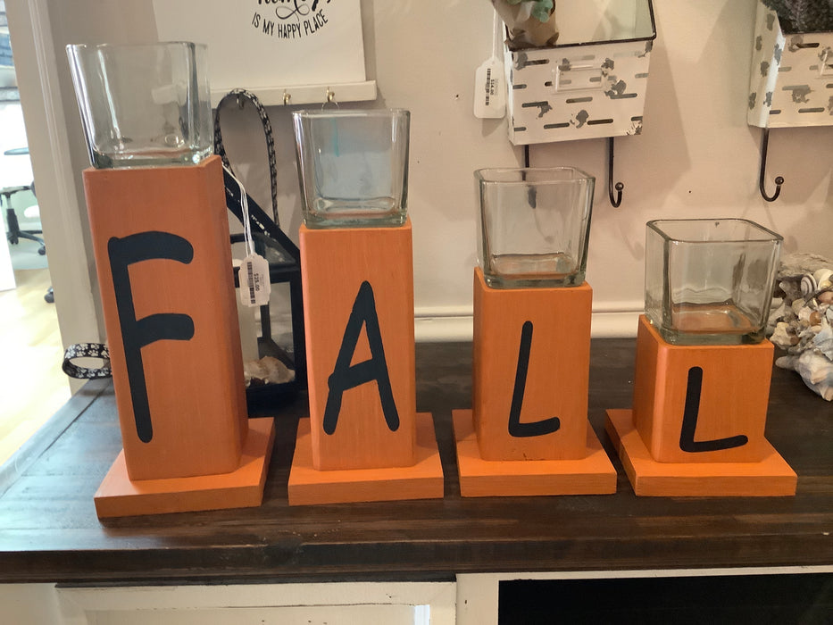 Set of 4 Fall wood candle holders