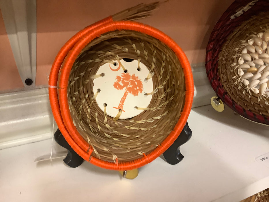 Orange palm tree pine needle basket