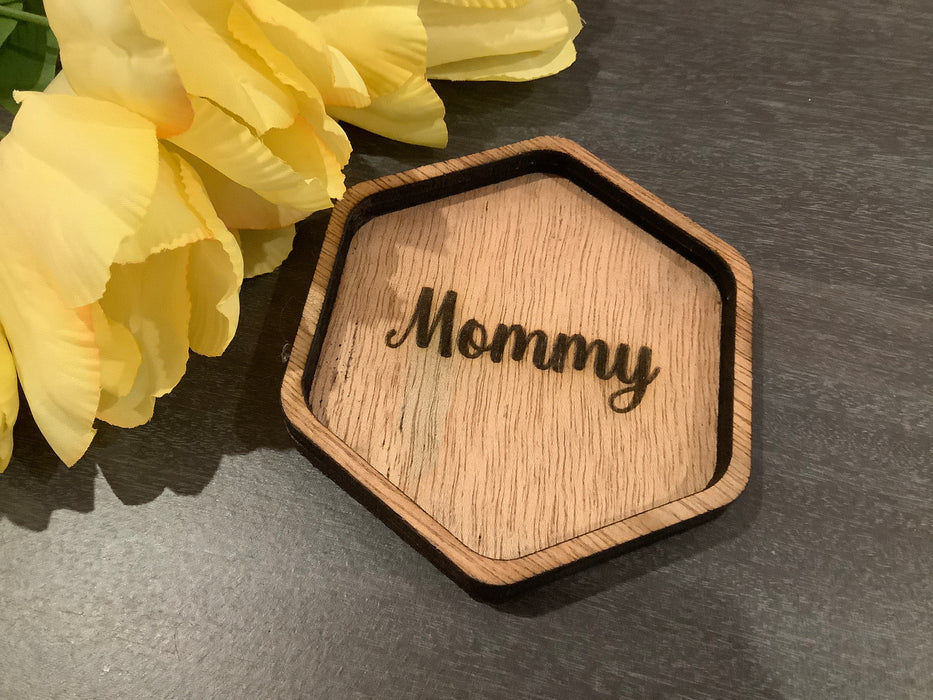 Wood engraved jewelry dish