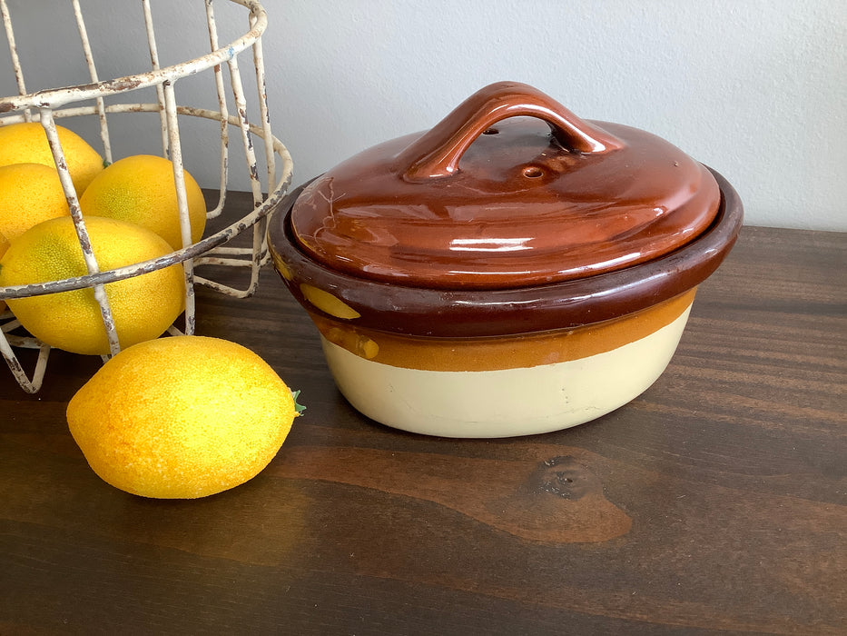 Vintage brown ware lidded casserole dish