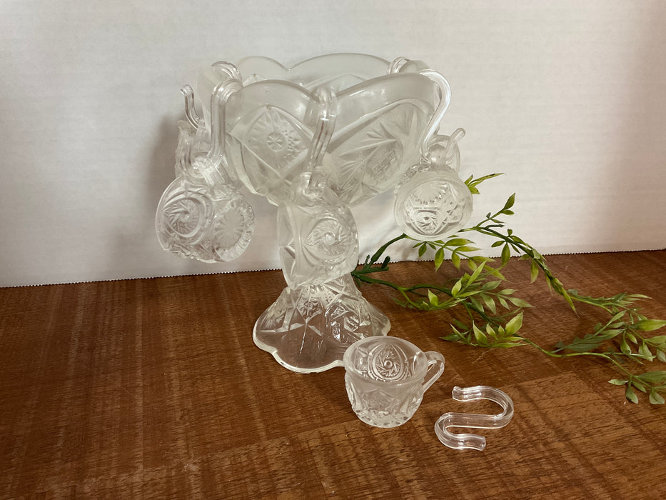 Vintage miniature pressed glass punch bowl set