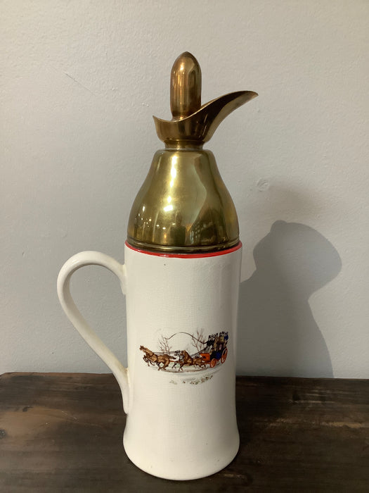 “Gray pottery “ brass topped ceramic pitcher