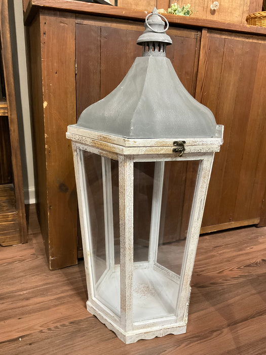 Wood Lantern - weathered white