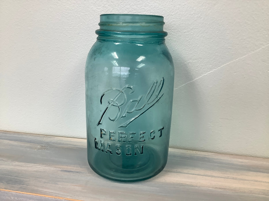Vintage blue mason quart jar