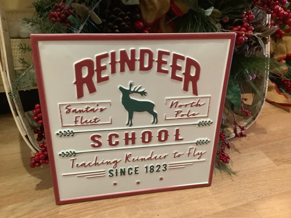 Reindeer school metal sign