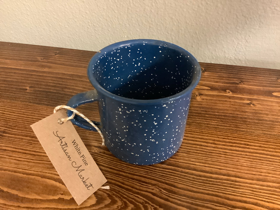 Blue enamelware cup
