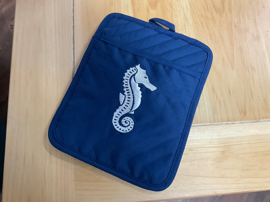 Embroidered potholder-seahorse
