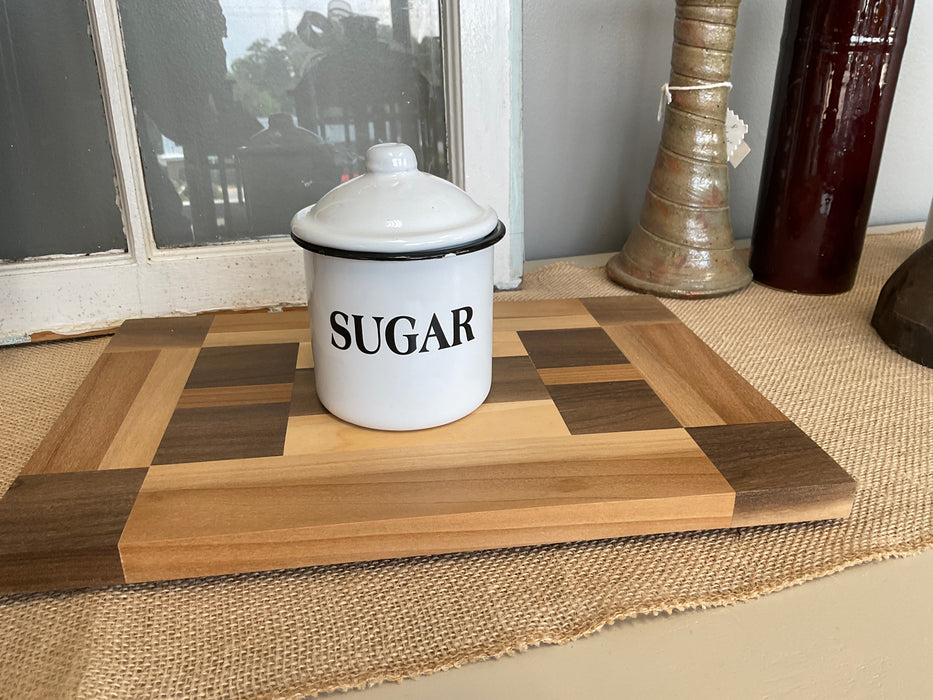 White enamel canister, coffee, tea, sugar