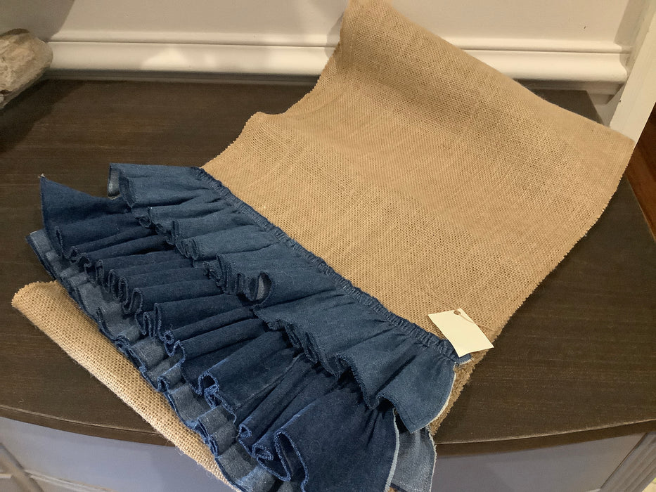 Burlap double denim ruffle runner