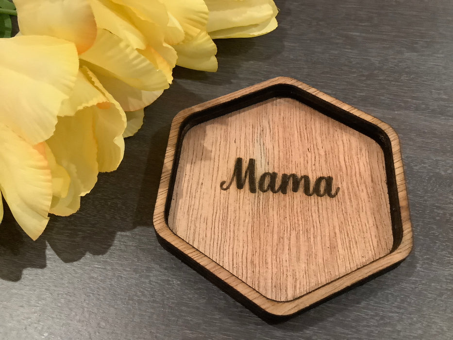 Wood engraved jewelry dish