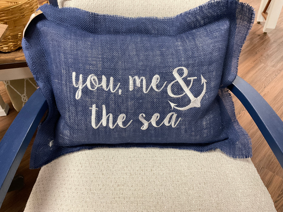 Burlap pillow - You, me, & the sea