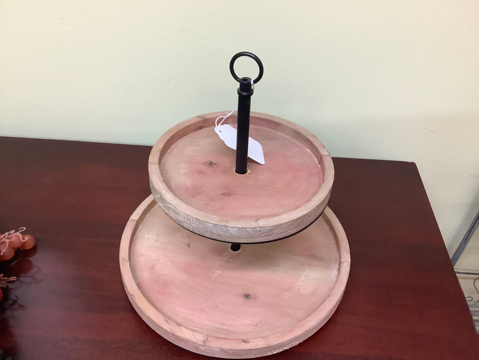 2 tier wood and metal candy stand