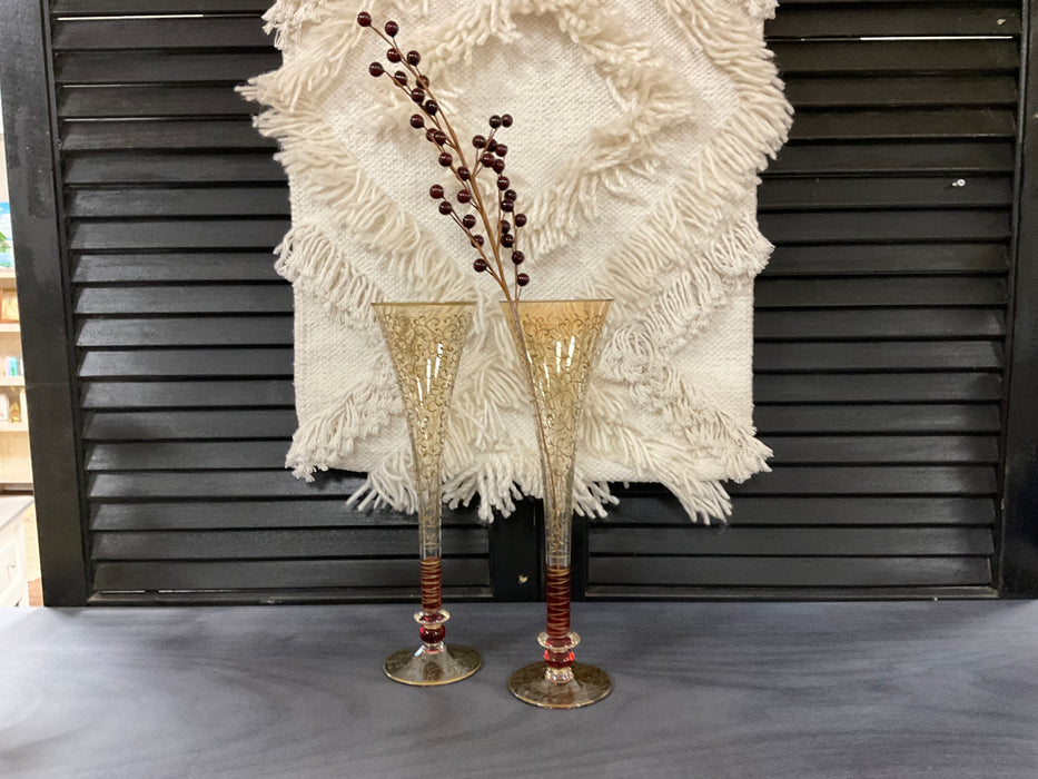 Ruby and gold champagne glass set
