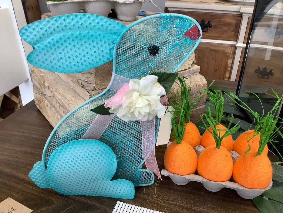 Standing blue metal bunny