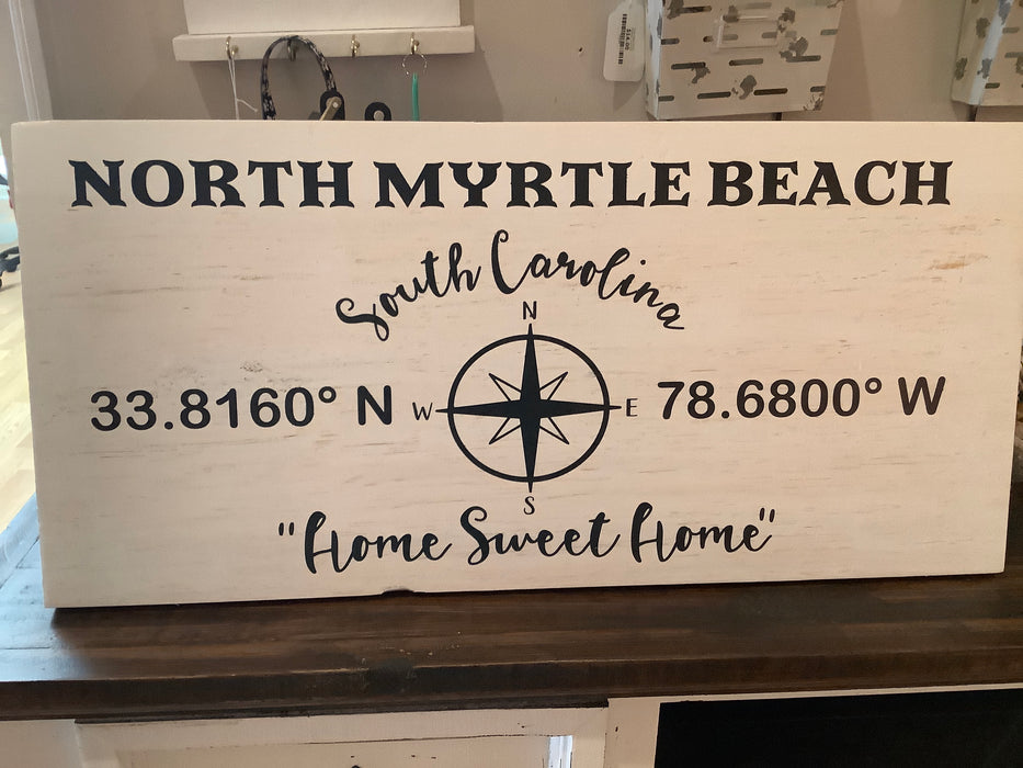 North Myrtle Beach coordinate wood sign