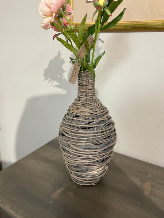 Woven willow and metal vase
