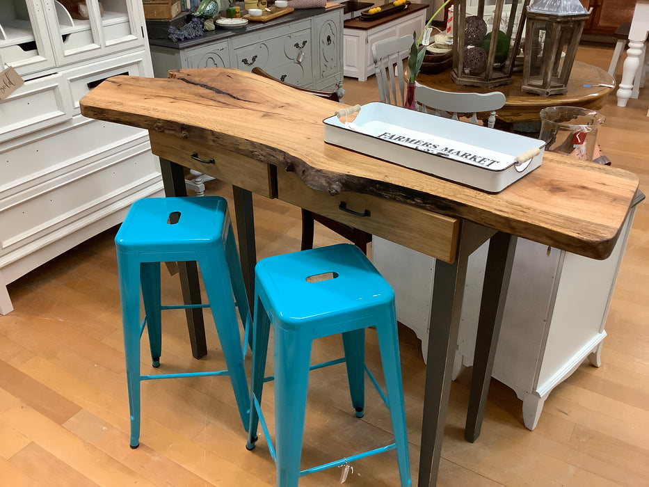 Oak live edge console with drawers