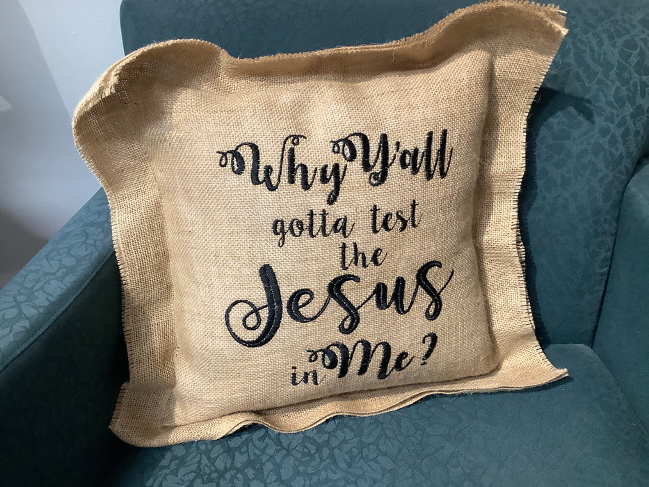 Burlap pillow - test Jesus