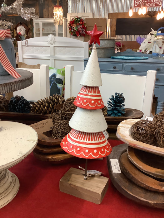 Red and white painted Christmas tree