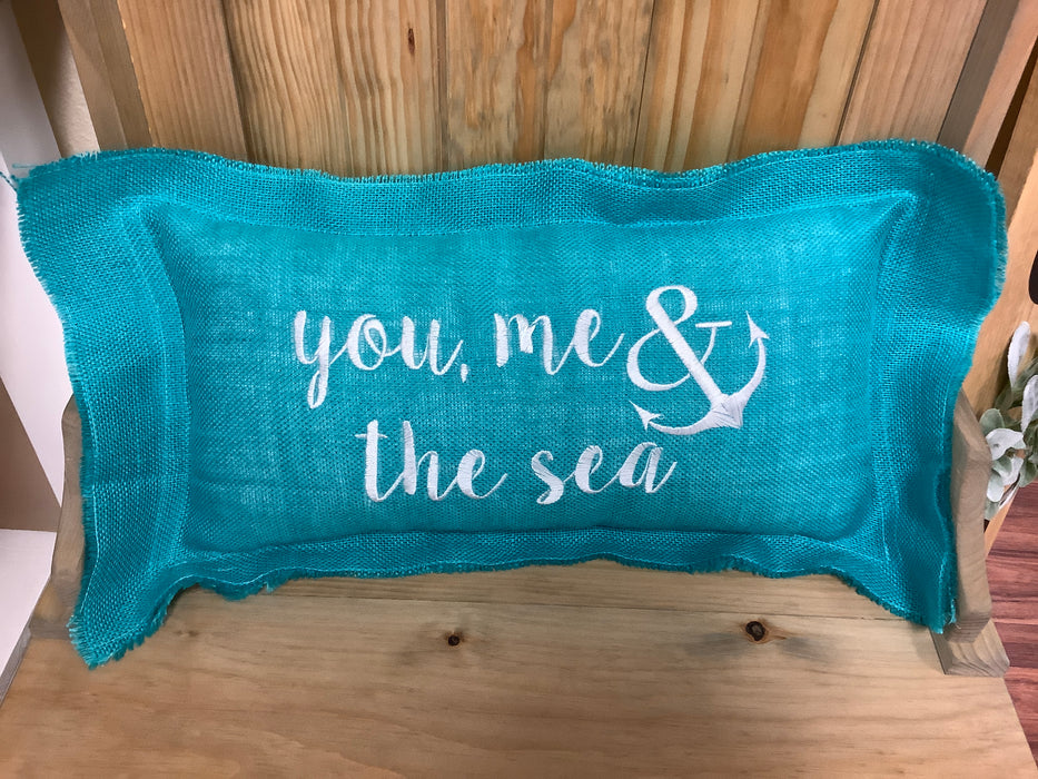 Burlap pillow - You, me, & the sea
