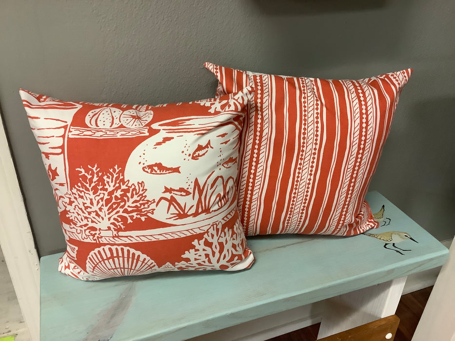 Coral goldfish and stripe pillow