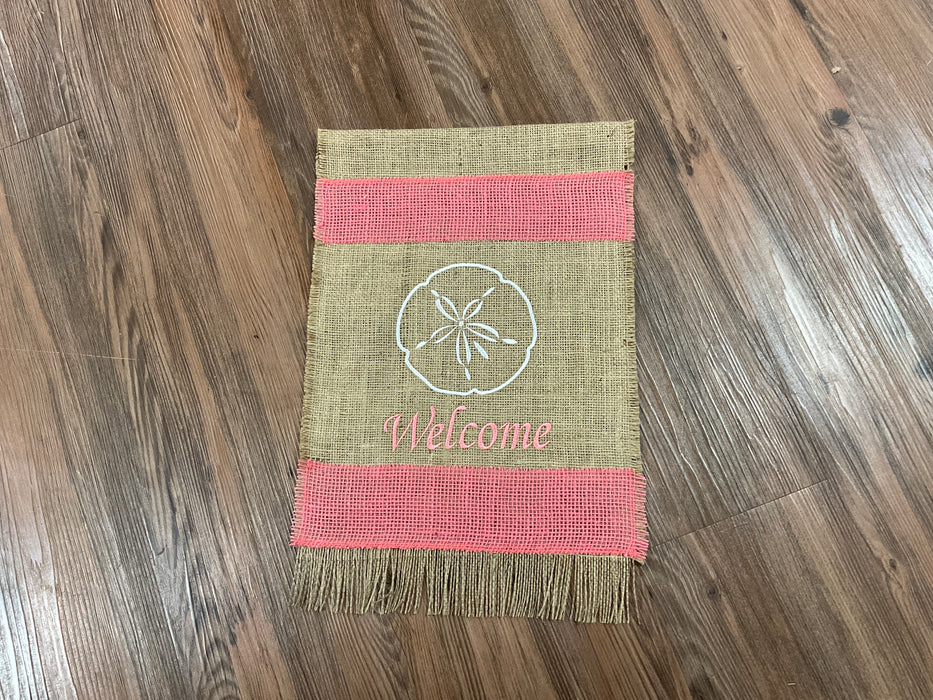 Burlap flag - welcome embroidered
