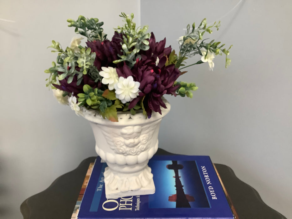 Painted white vase w/flowers