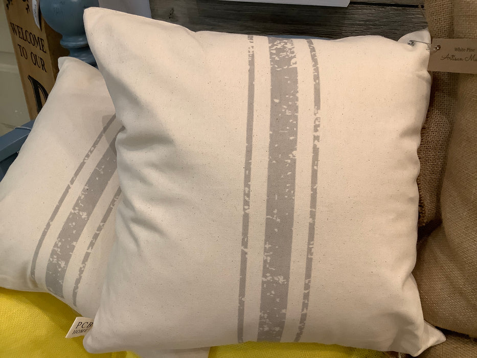 3 Stripe grain sack gray pillow
