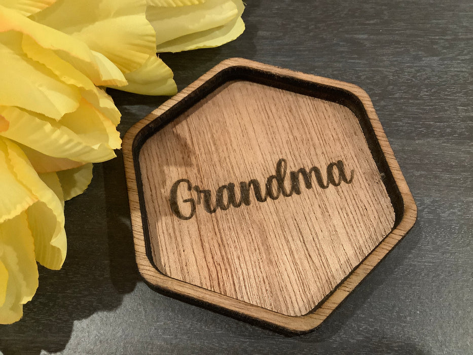 Wood engraved jewelry dish