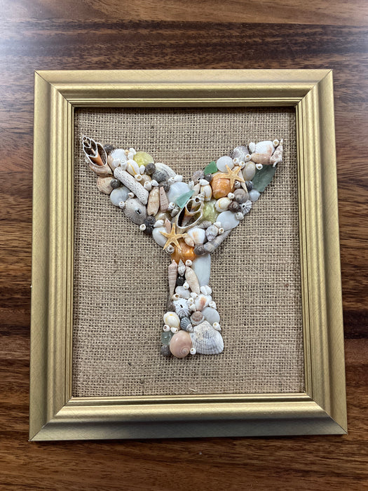 Framed whale tail shell art