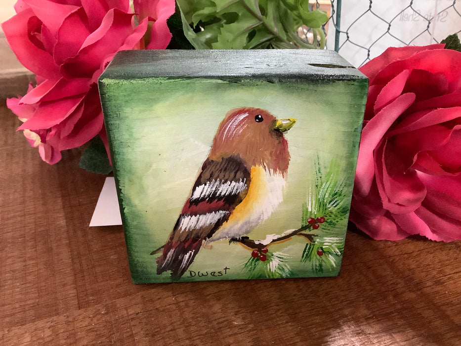 Bird painted wood block